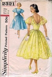 2321 SIMPLICITY 1957 BILLOWY SHORT SLEEVE DRESS, CUMMERBUND PATTERN 16 36" BUST